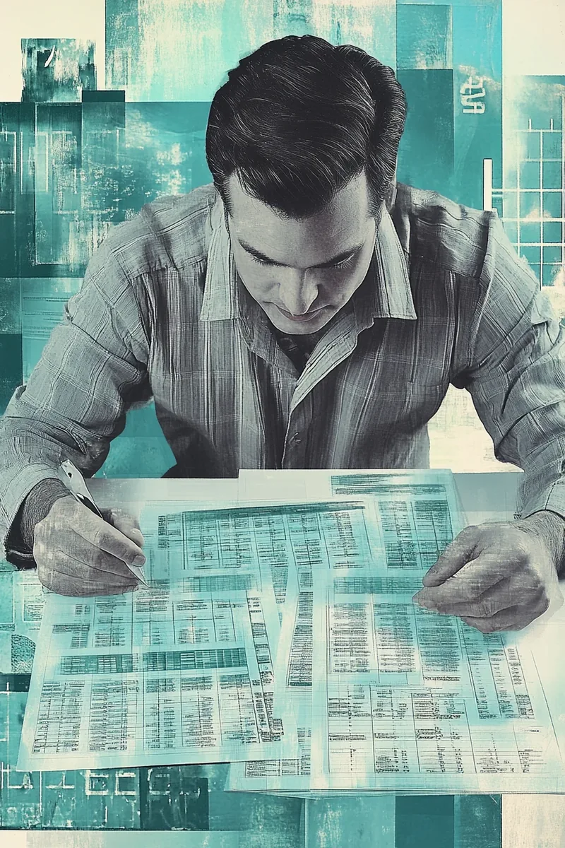 American man comparing two printed loan calculation sheets on his desk