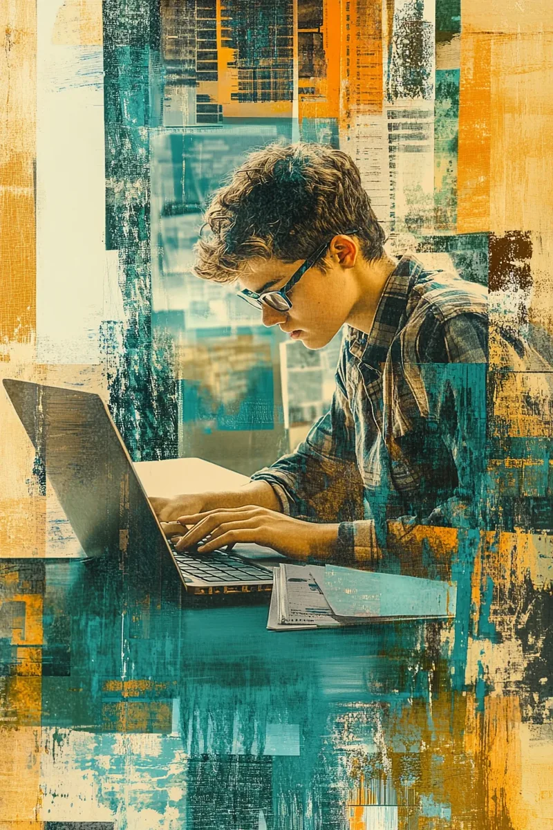 American teen on laptop researching education loan and certification program options online